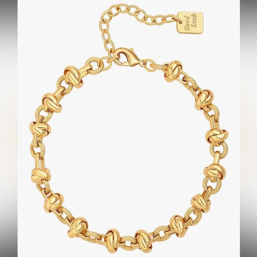 18K Gold Plated Chunky Round Knotted Chain Bracelet Gold Unisex Jewelry Luxury